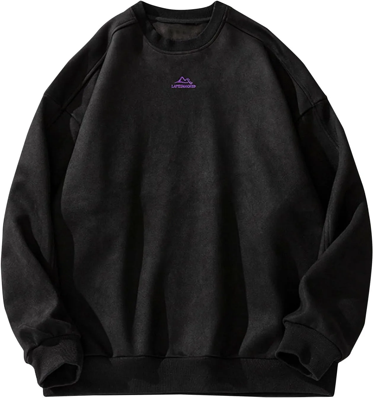 Mens Vintage Crew Neck Sweatshirts Loose Oversized T-Shirt Drop Shoulder Long Sleeve Sweatshirt Suede Pullover