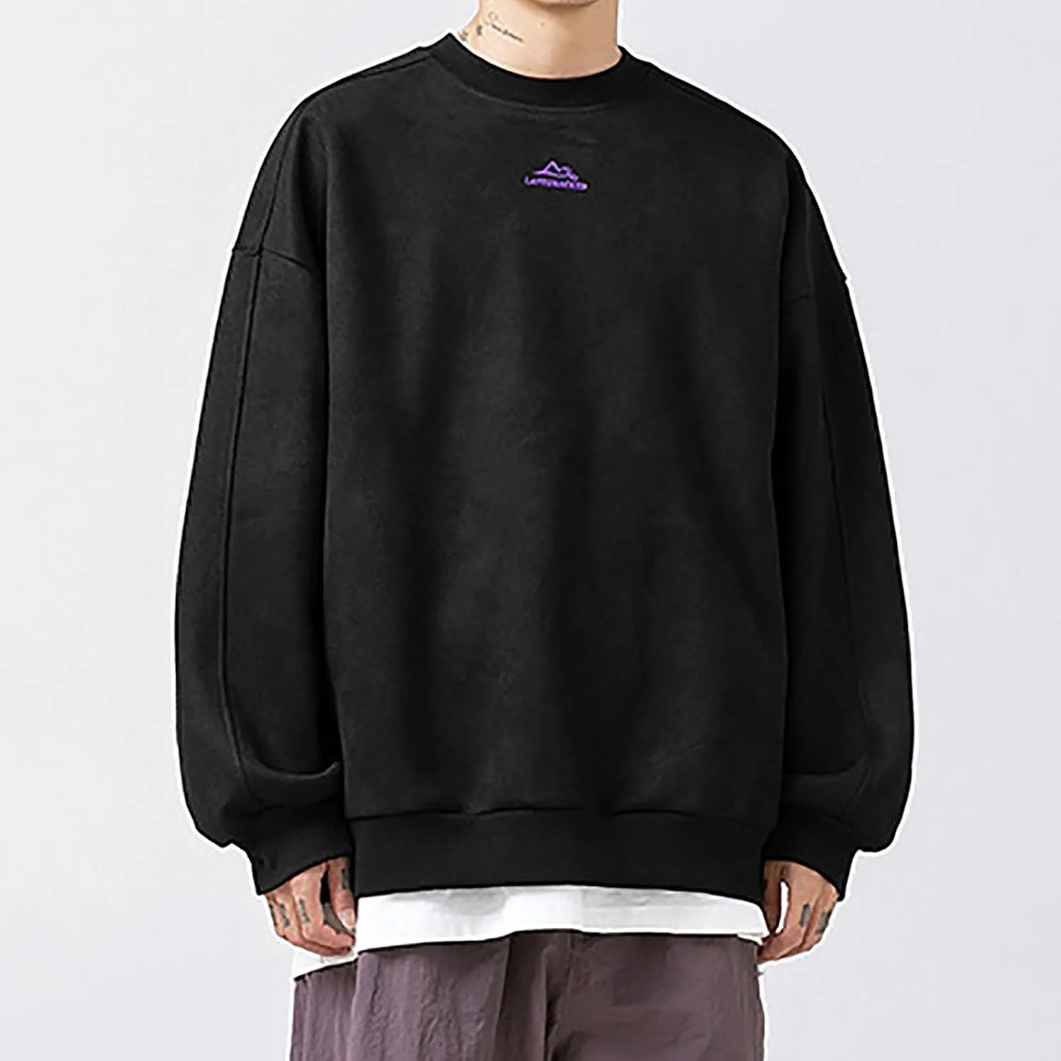 Mens Vintage Crew Neck Sweatshirts Loose Oversized T-Shirt Drop Shoulder Long Sleeve Sweatshirt Suede Pullover