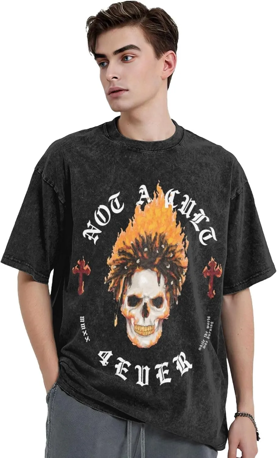 Men's Vintage Oversized Drop Shoulder Novelty T-Shirt Loose Wash Solid Tees Tops