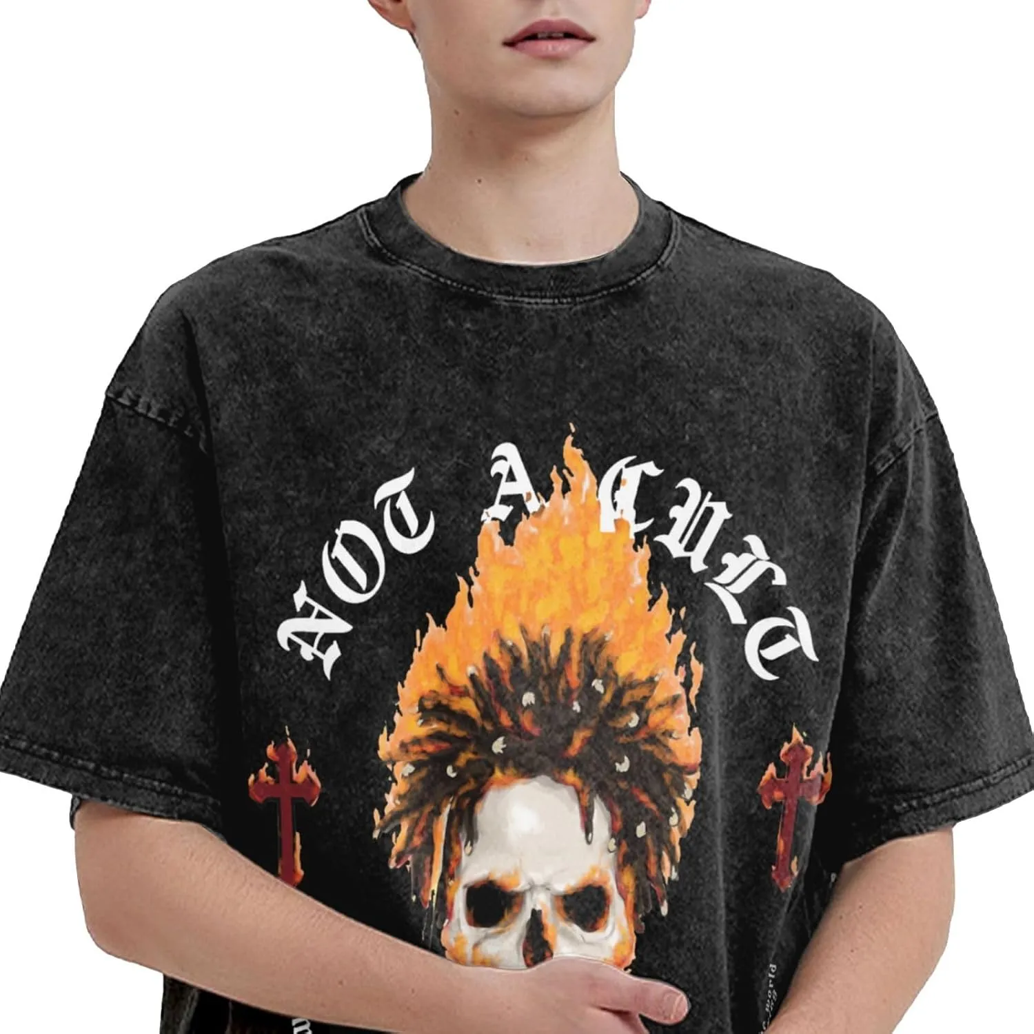 Men's Vintage Oversized Drop Shoulder Novelty T-Shirt Loose Wash Solid Tees Tops