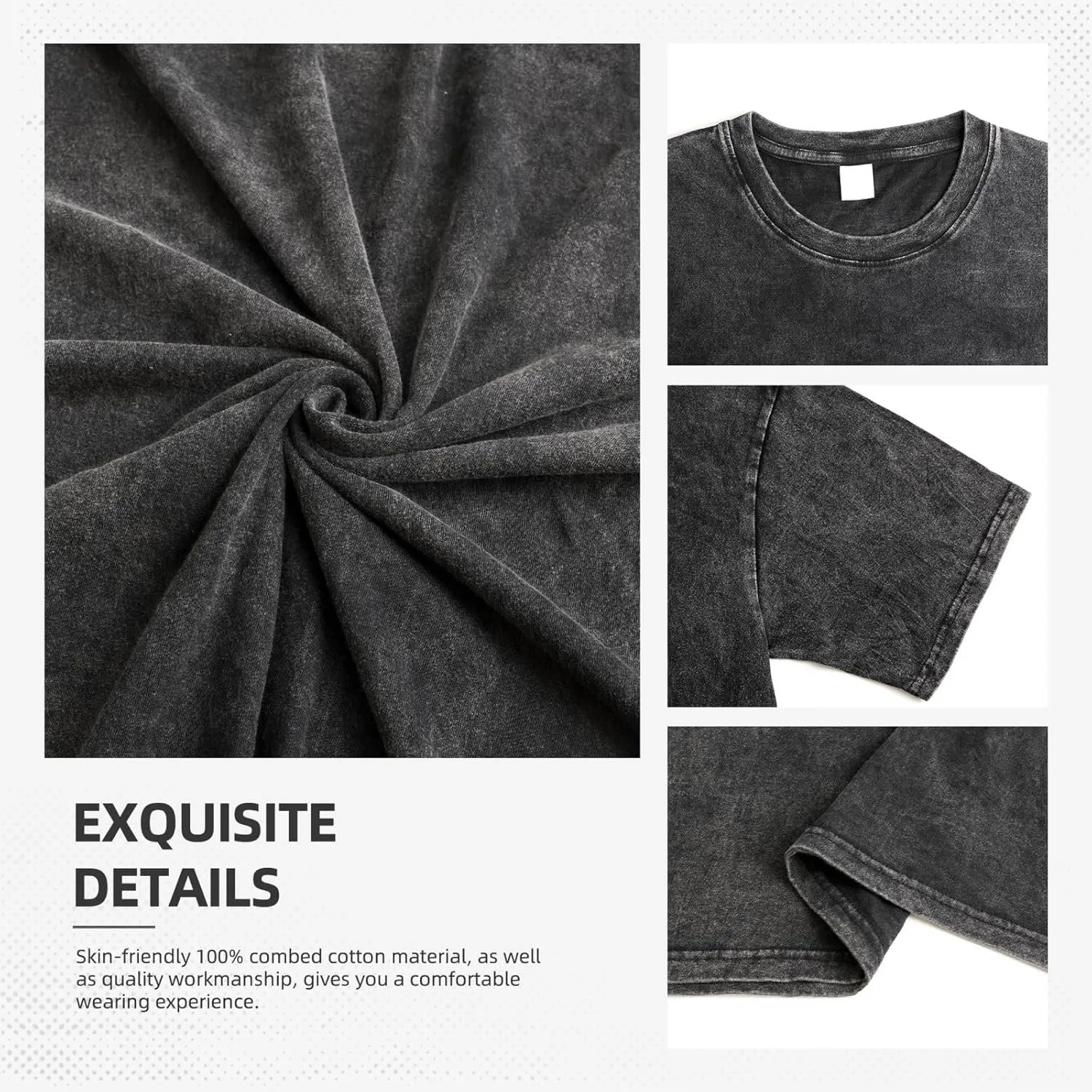 Men's Vintage Oversized Drop Shoulder Novelty T-Shirt Loose Wash Solid Tees Tops