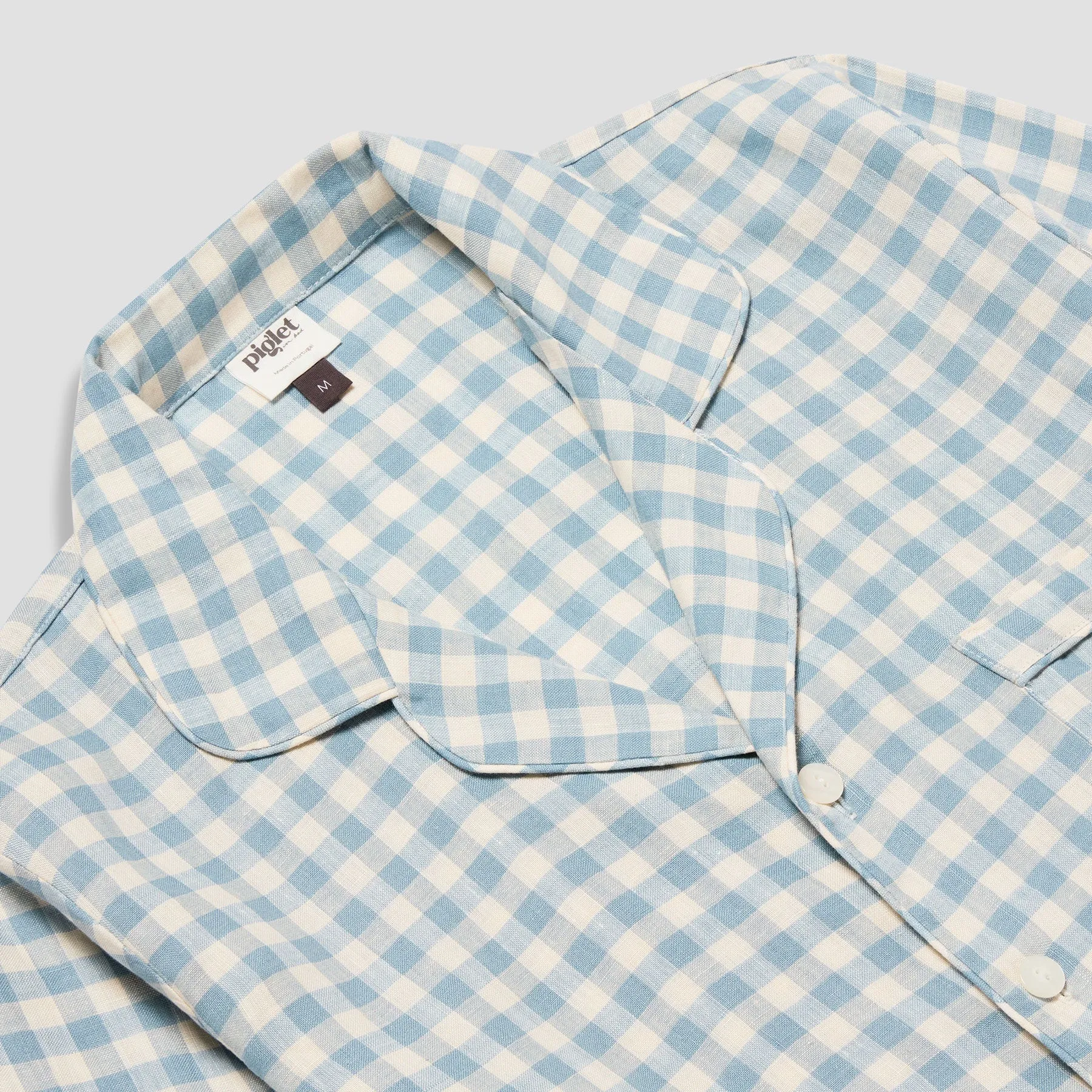Men's Warm Blue Gingham Linen Pyjama Shirt