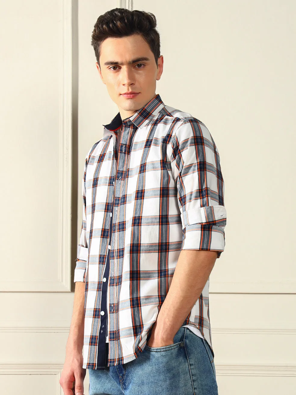 Men's White checks 100% Cotton Casual cotton Shirt