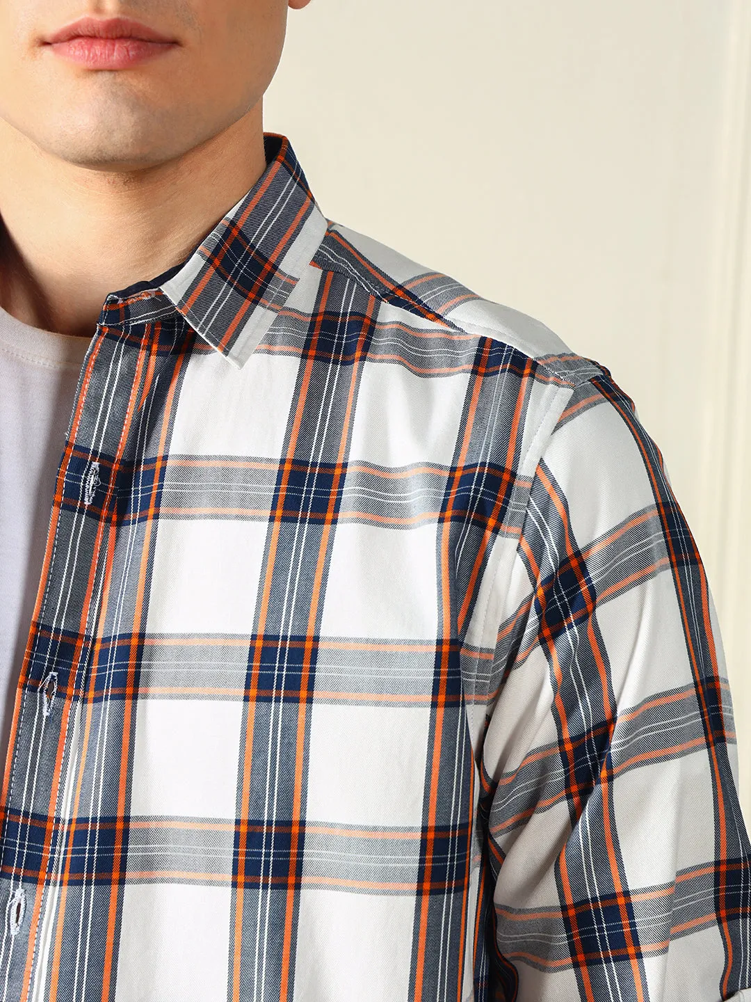 Men's White checks 100% Cotton Casual cotton Shirt