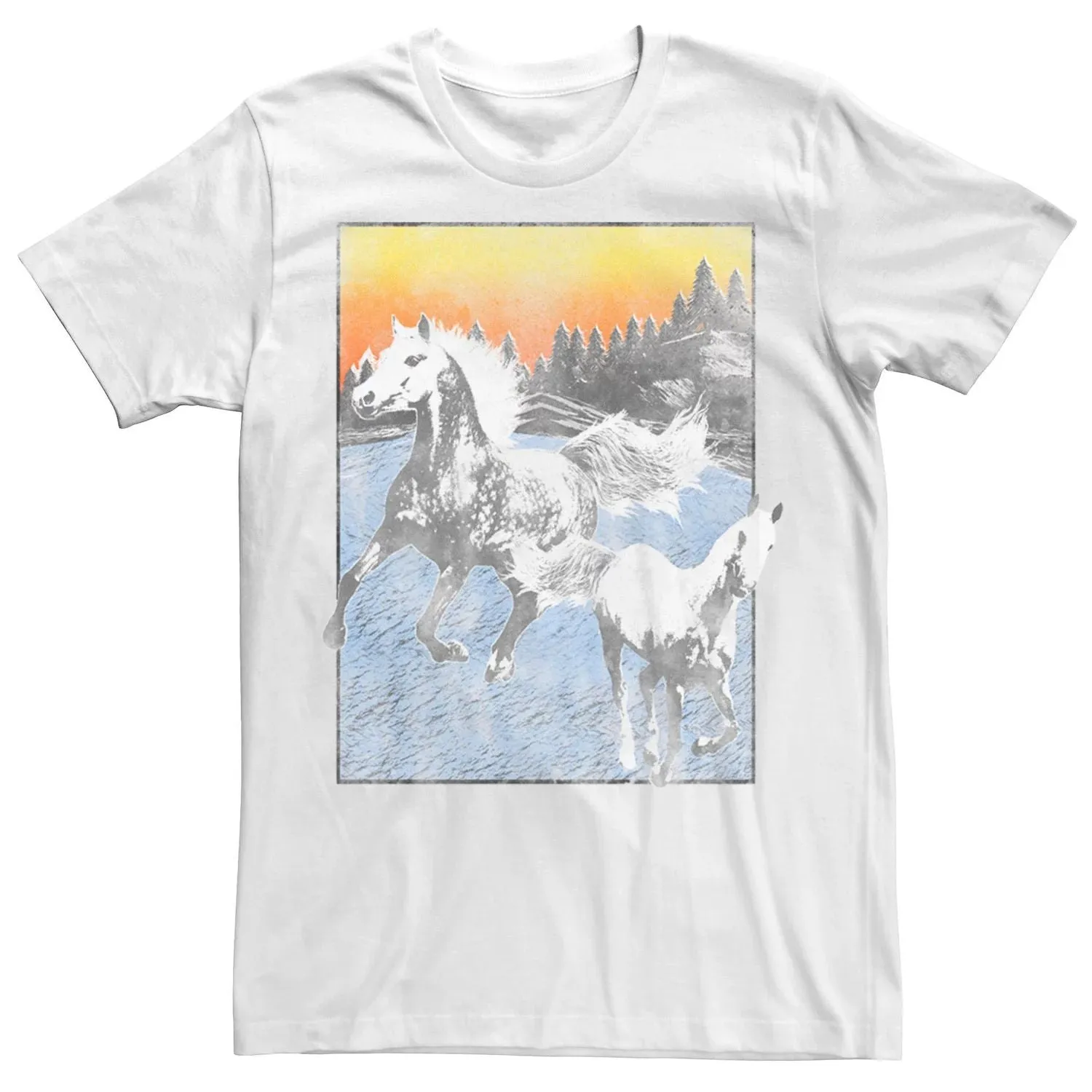 Men's White Horse Freedom T-Shirt with Generic Poster