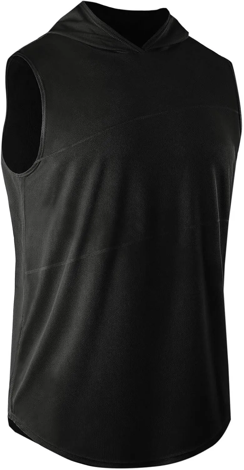 Men's Workout Hooded Tank Tops Sleeveless Gym Hoodie Shirt Workout Muscle Cut Off Shirt Bodybuilding Shirts Quick-Dry