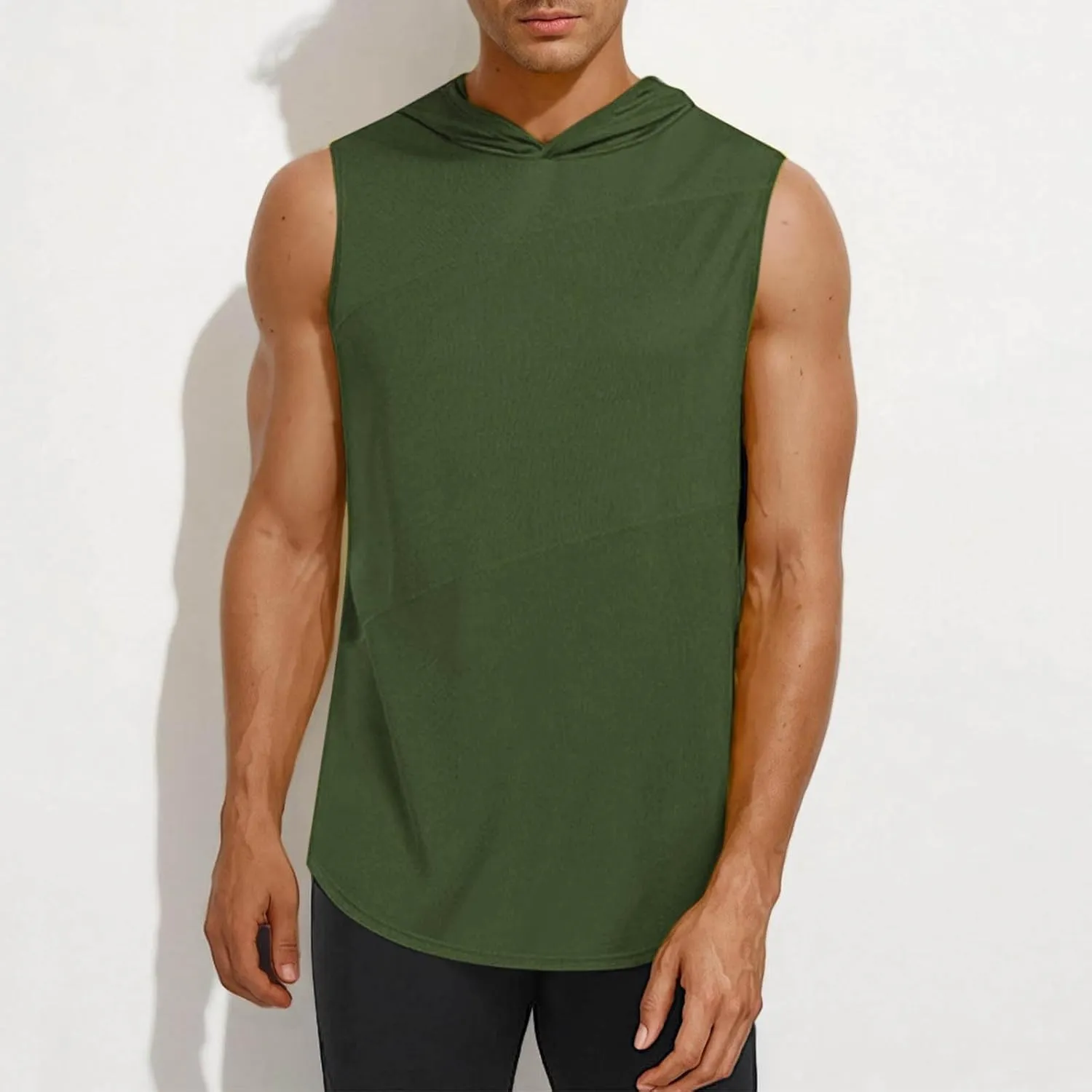Men's Workout Hooded Tank Tops Sleeveless Gym Hoodie Shirt Workout Muscle Cut Off Shirt Bodybuilding Shirts Quick-Dry