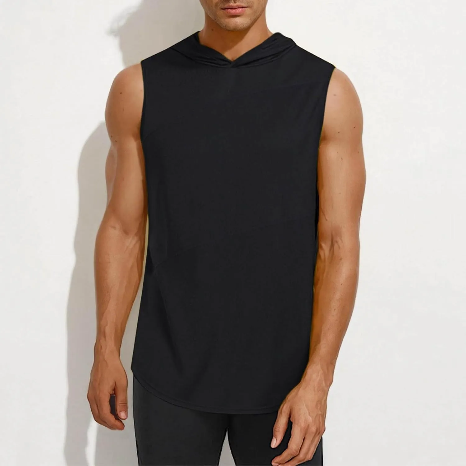 Men's Workout Hooded Tank Tops Sleeveless Gym Hoodie Shirt Workout Muscle Cut Off Shirt Bodybuilding Shirts Quick-Dry