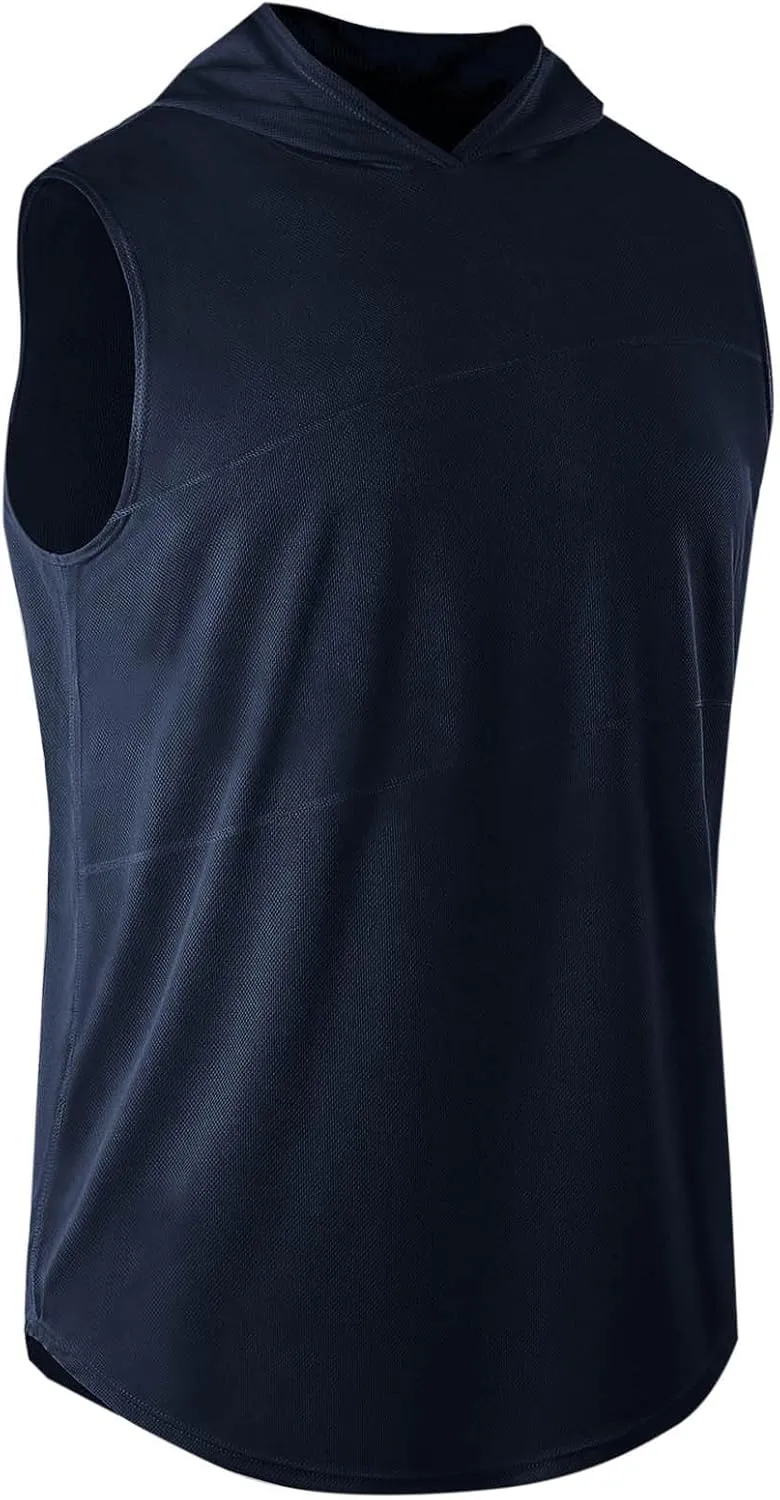 Men's Workout Hooded Tank Tops Sleeveless Gym Hoodie Shirt Workout Muscle Cut Off Shirt Bodybuilding Shirts Quick-Dry