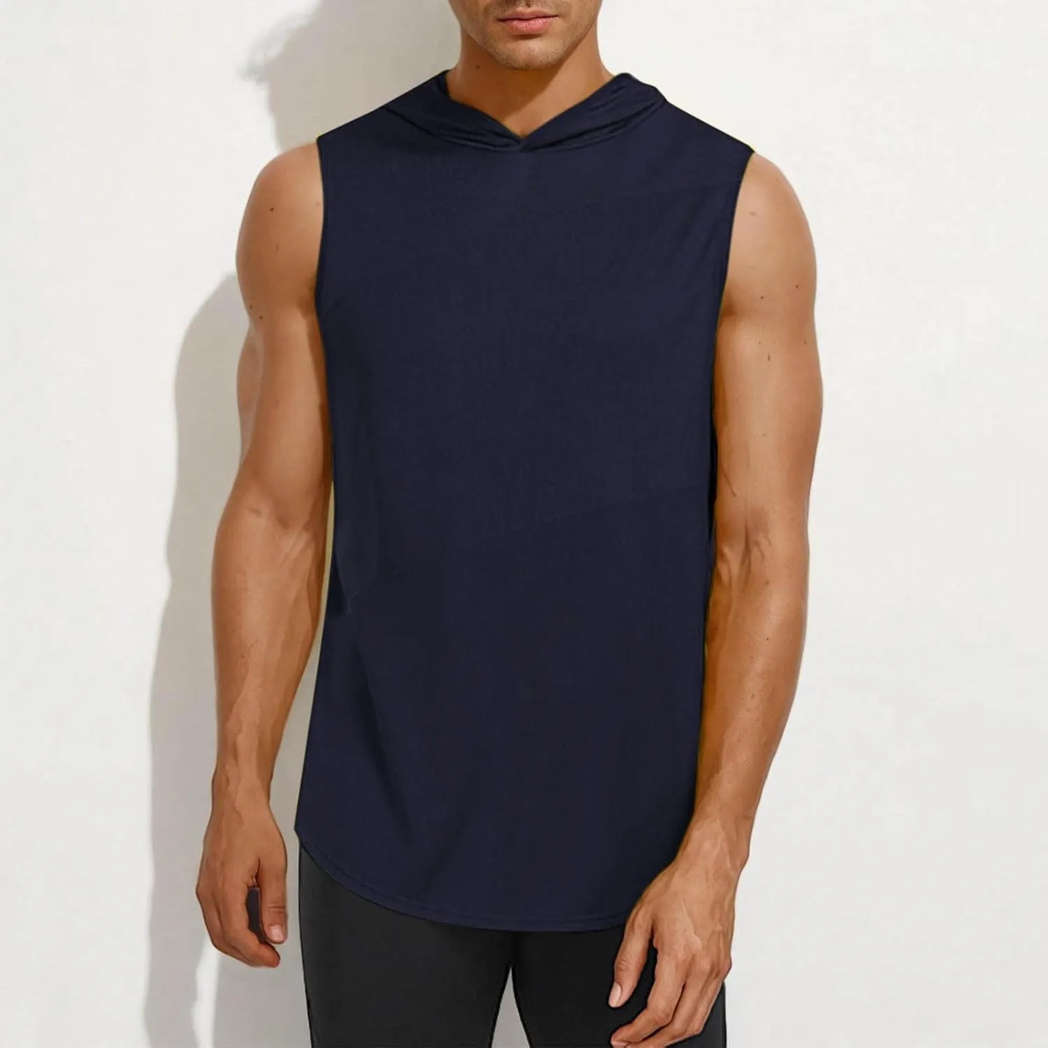 Men's Workout Hooded Tank Tops Sleeveless Gym Hoodie Shirt Workout Muscle Cut Off Shirt Bodybuilding Shirts Quick-Dry
