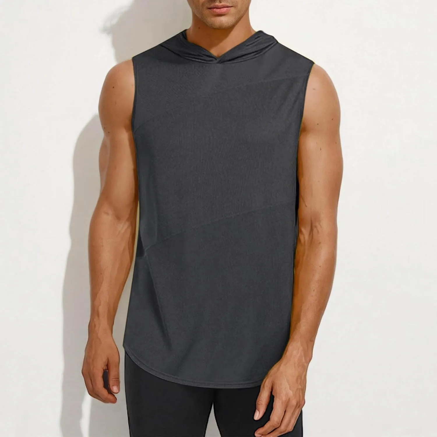 Men's Workout Hooded Tank Tops Sleeveless Gym Hoodie Shirt Workout Muscle Cut Off Shirt Bodybuilding Shirts Quick-Dry
