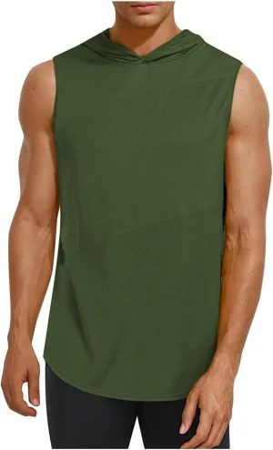 Men's Workout Hooded Tank Tops Sleeveless Gym Hoodie Shirt Workout Muscle Cut Off Shirt Bodybuilding Shirts Quick-Dry
