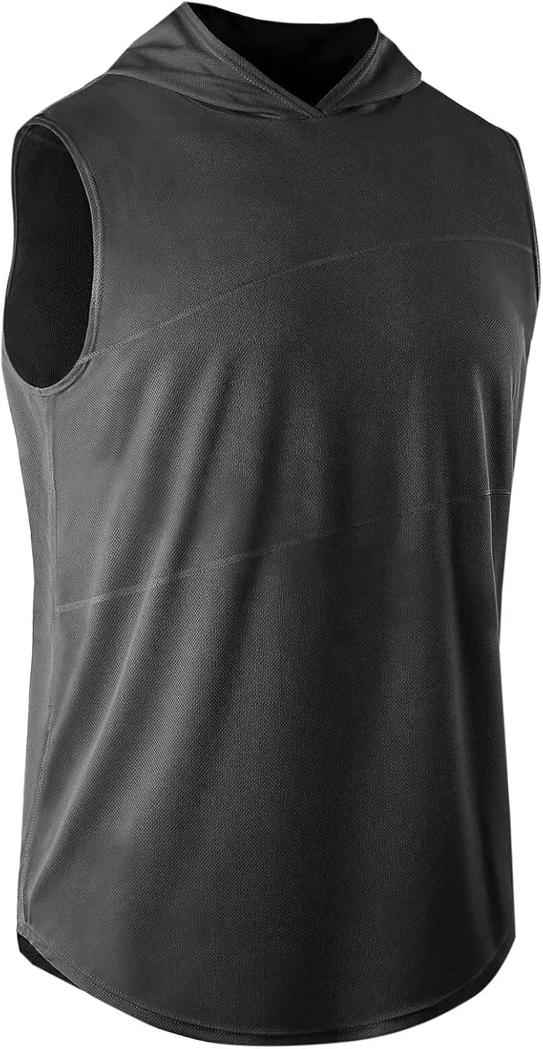 Men's Workout Hooded Tank Tops Sleeveless Gym Hoodie Shirt Workout Muscle Cut Off Shirt Bodybuilding Shirts Quick-Dry