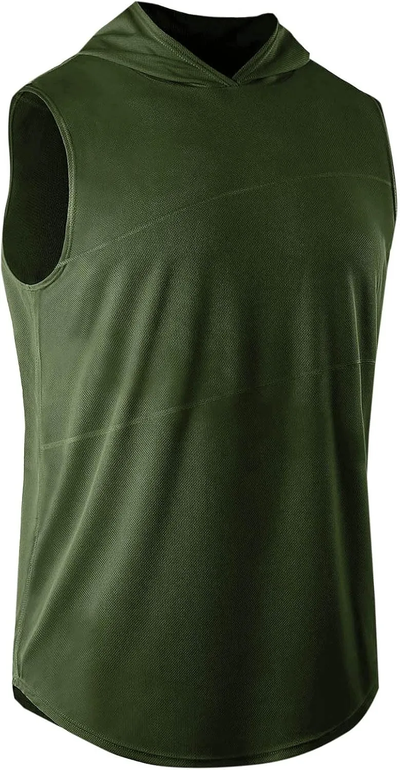 Men's Workout Hooded Tank Tops Sleeveless Gym Hoodie Shirt Workout Muscle Cut Off Shirt Bodybuilding Shirts Quick-Dry