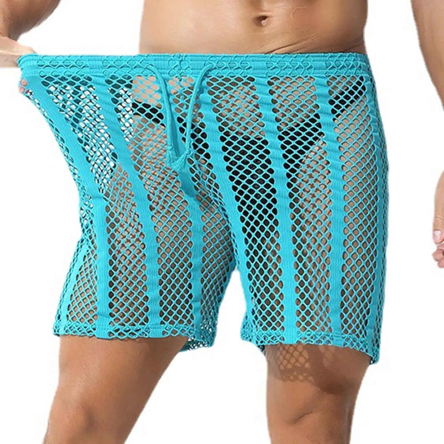 Mesh Long Leg Trunks for Men Breathable Quick Dry Swimwear Mens Sheer Sexy Boxer Briefs Underwear