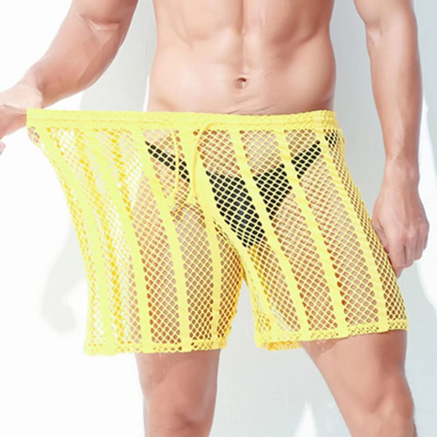 Mesh Long Leg Trunks for Men Breathable Quick Dry Swimwear Mens Sheer Sexy Boxer Briefs Underwear