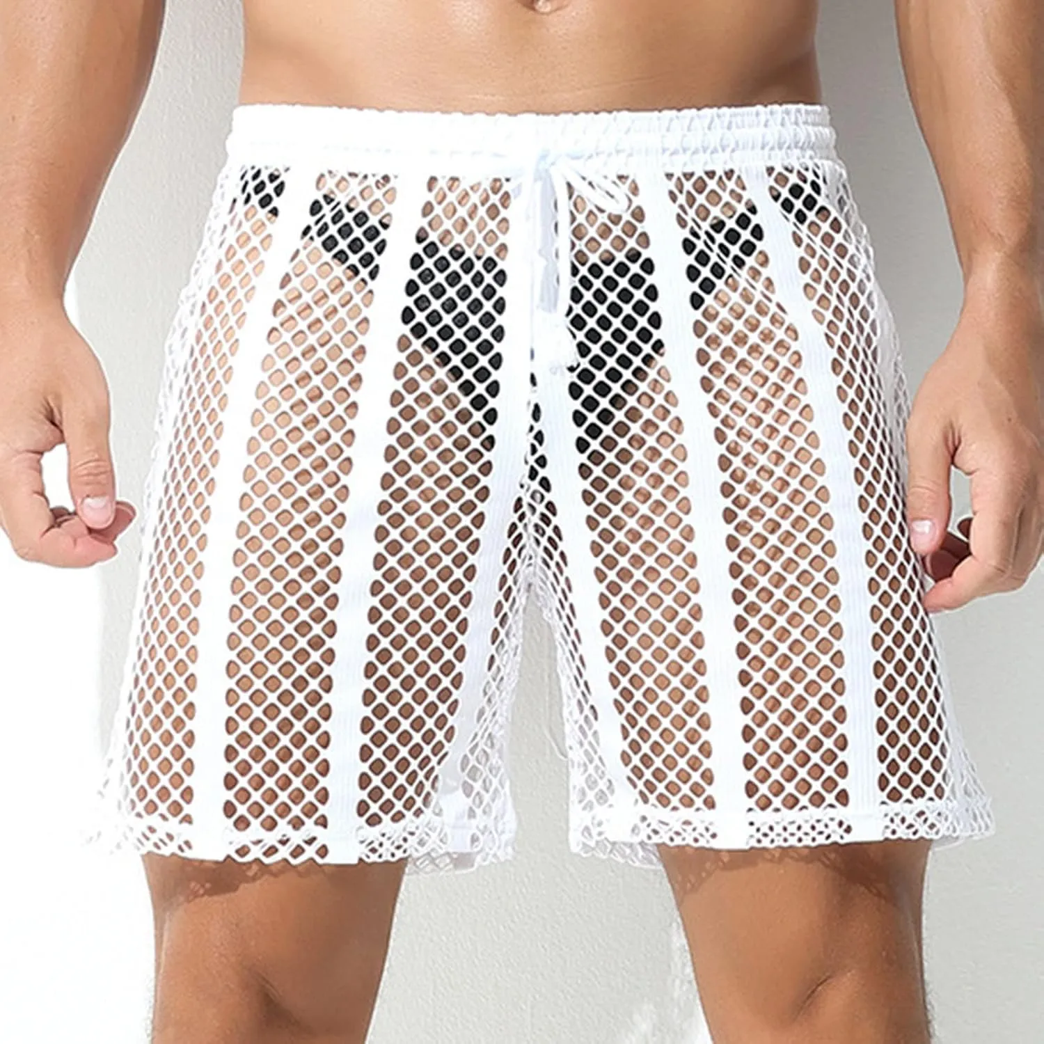 Mesh Long Leg Trunks for Men Breathable Quick Dry Swimwear Mens Sheer Sexy Boxer Briefs Underwear