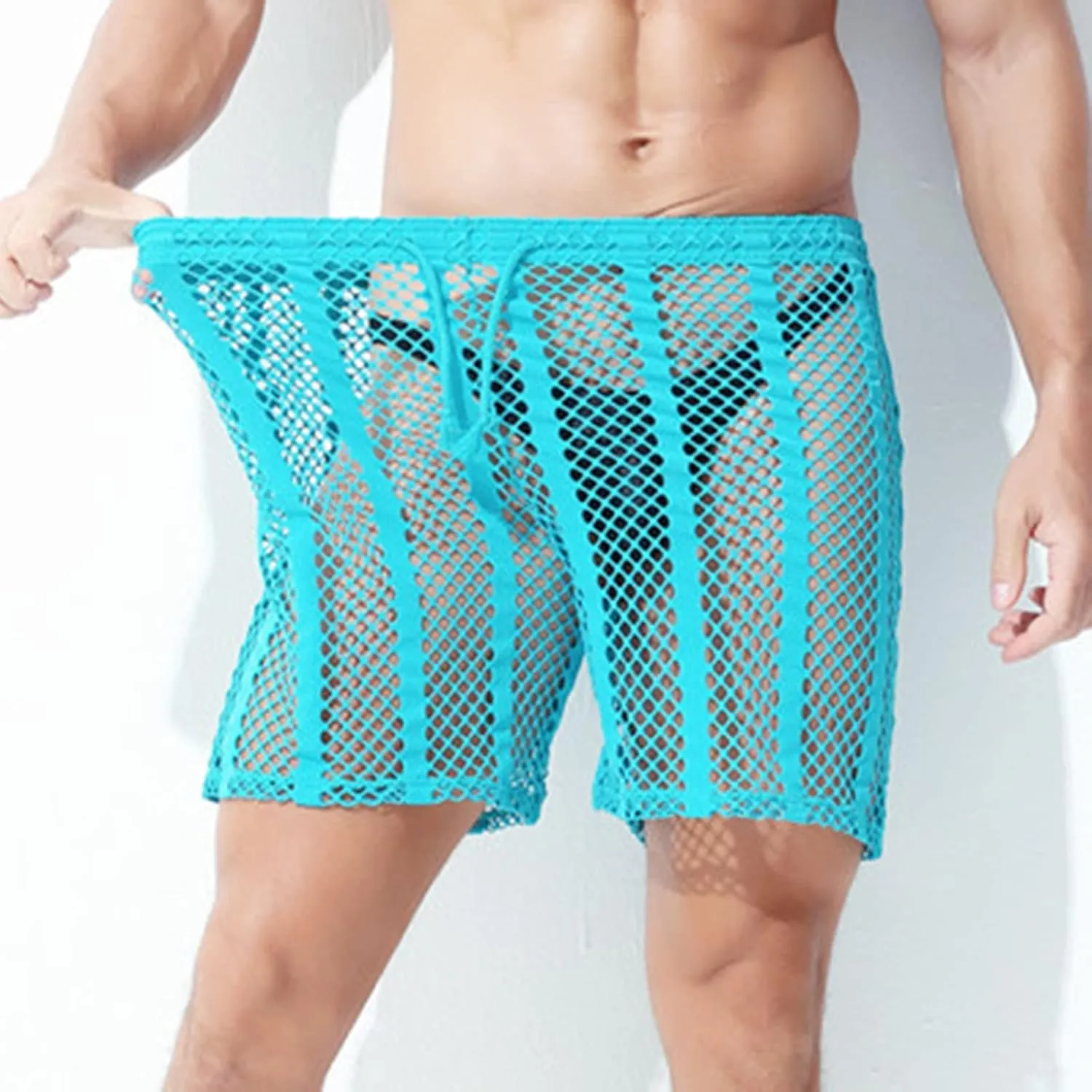 Mesh Long Leg Trunks for Men Breathable Quick Dry Swimwear Mens Sheer Sexy Boxer Briefs Underwear