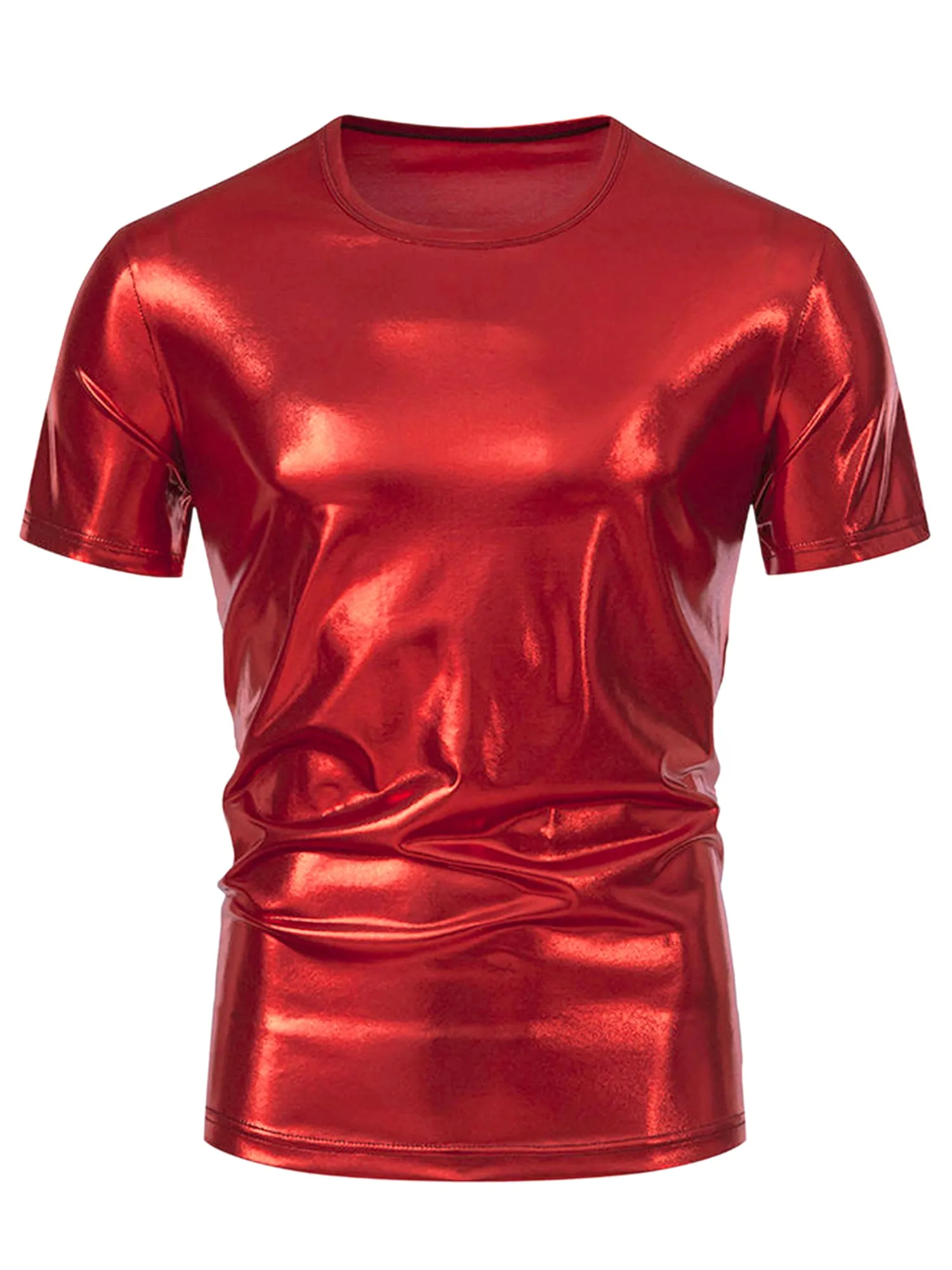 Metallic Tee for Men's Crew Neck Short Sleeves Party Disco Shiny T-Shirt Tops