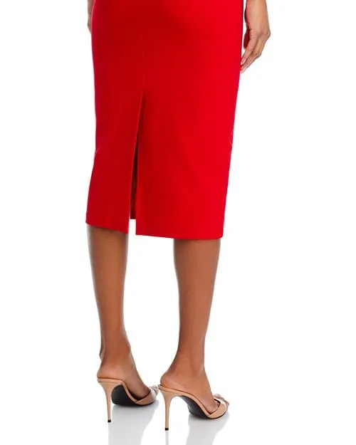 Midi dress with V-neck and short sleeves in AQUA ponte, color Red