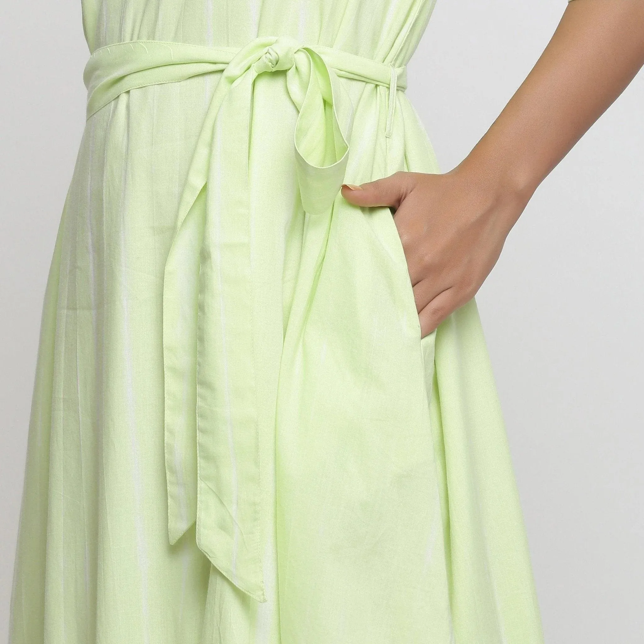 Mint Green Hand Tie-Dye Cotton Tier Maxi Dress
