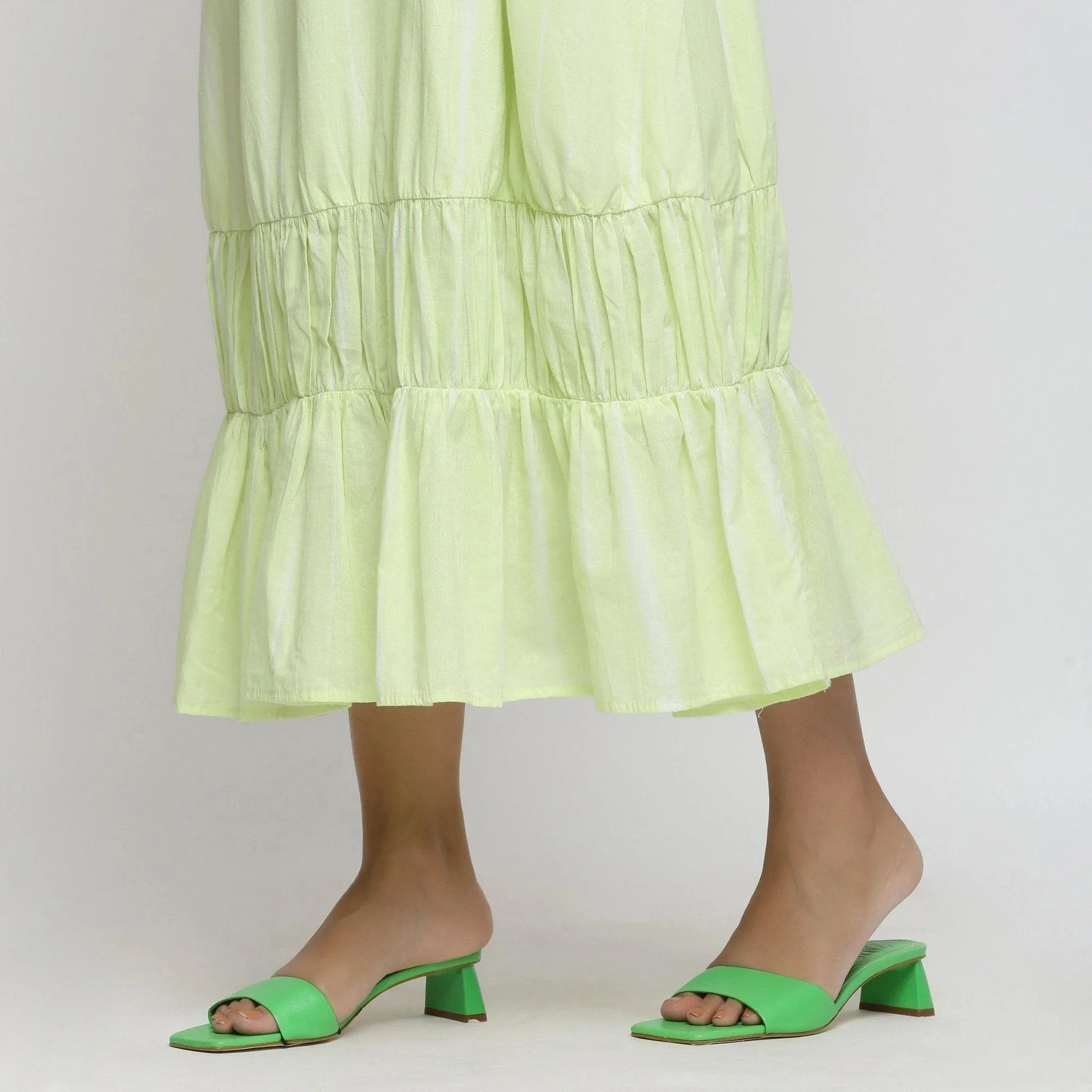 Mint Green Hand Tie-Dye Cotton Tier Maxi Dress