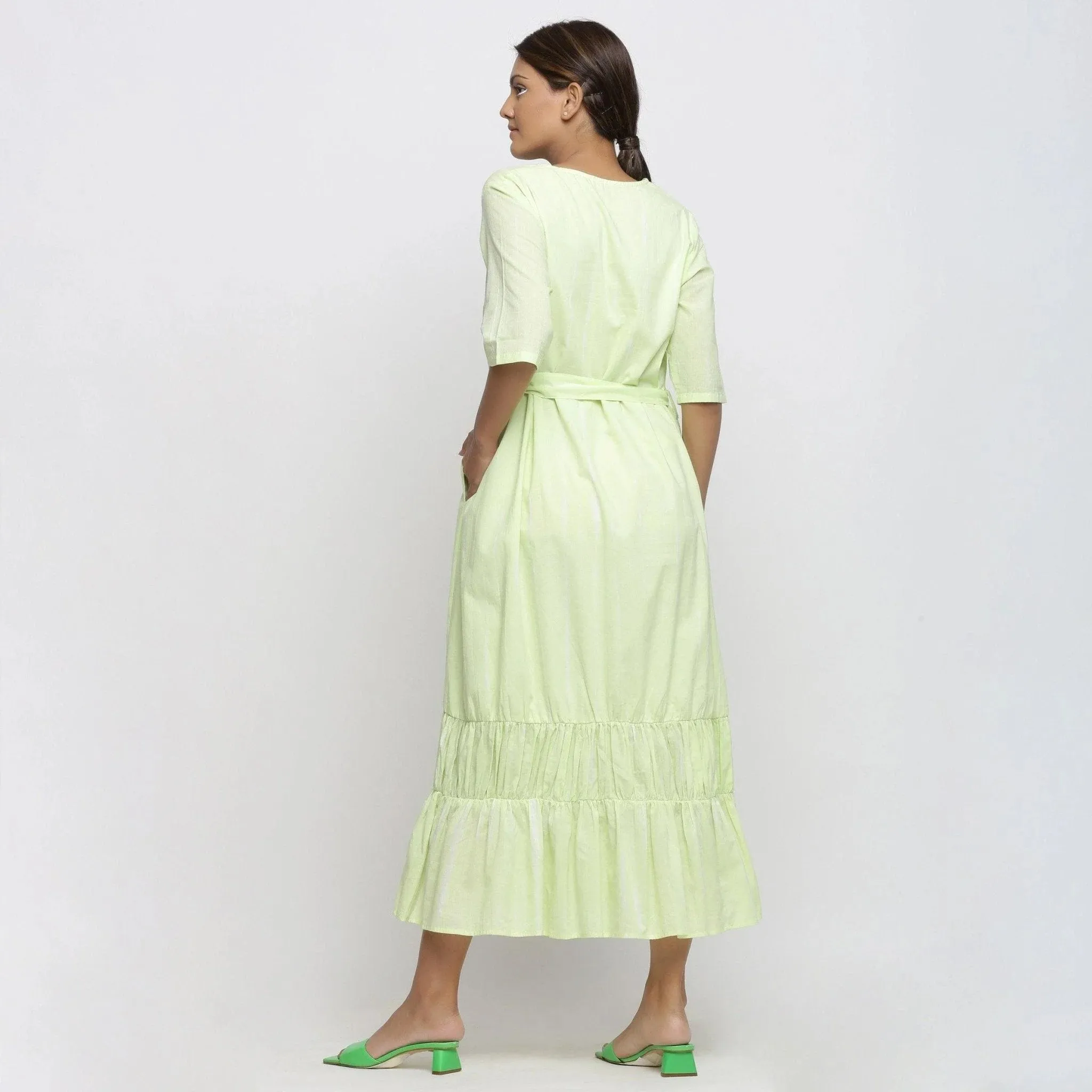 Mint Green Hand Tie-Dye Cotton Tier Maxi Dress