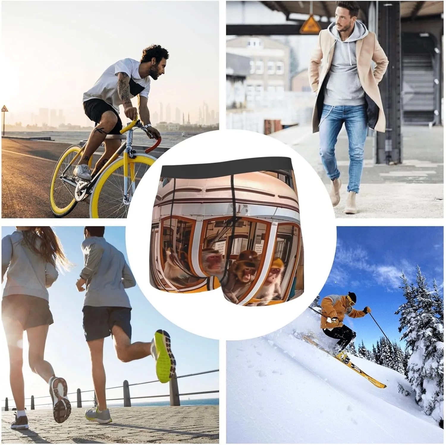 Modern Urban Monkey Print Boxer Briefs For Men Breathable Underwear-