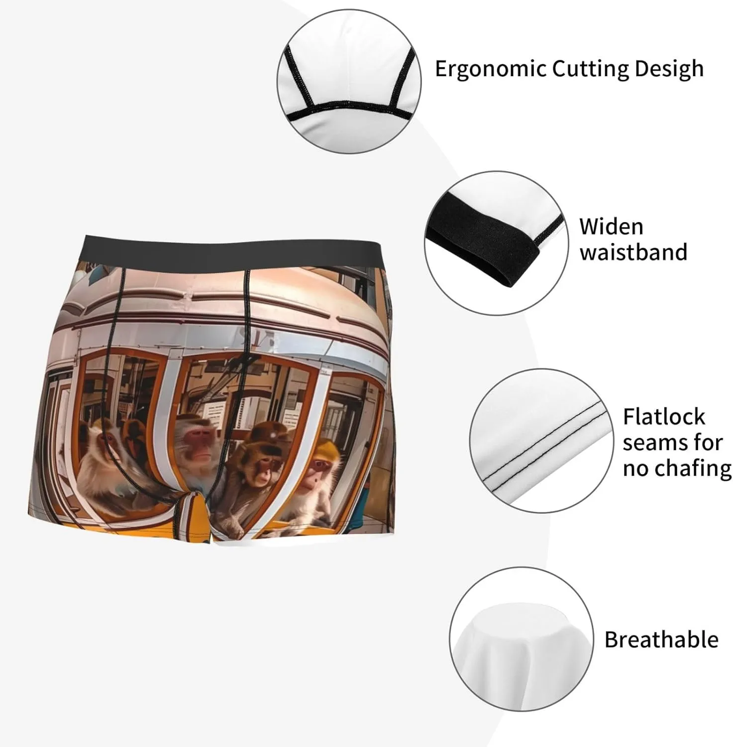 Modern Urban Monkey Print Boxer Briefs For Men Breathable Underwear-