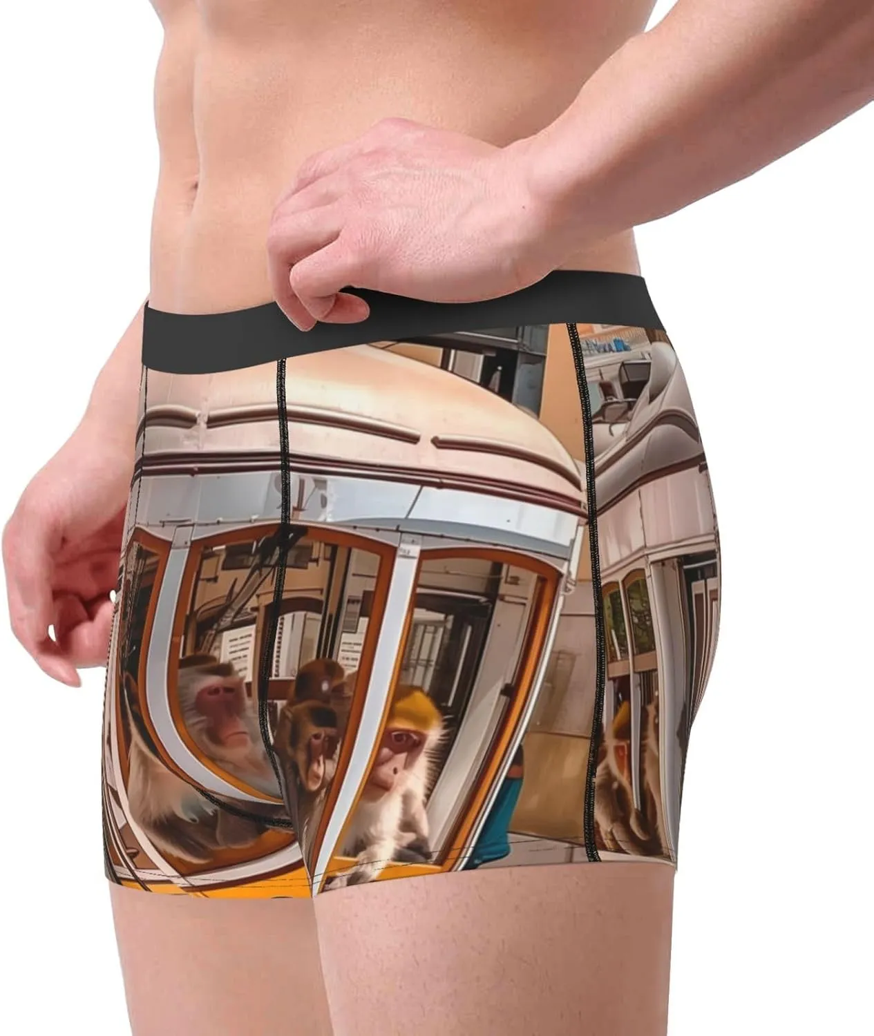 Modern Urban Monkey Print Boxer Briefs For Men Breathable Underwear-