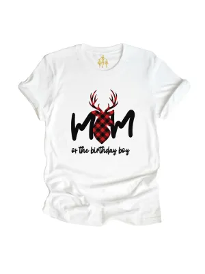 Mom of the Birthday Boy Buffalo Plaid Deer Tee
