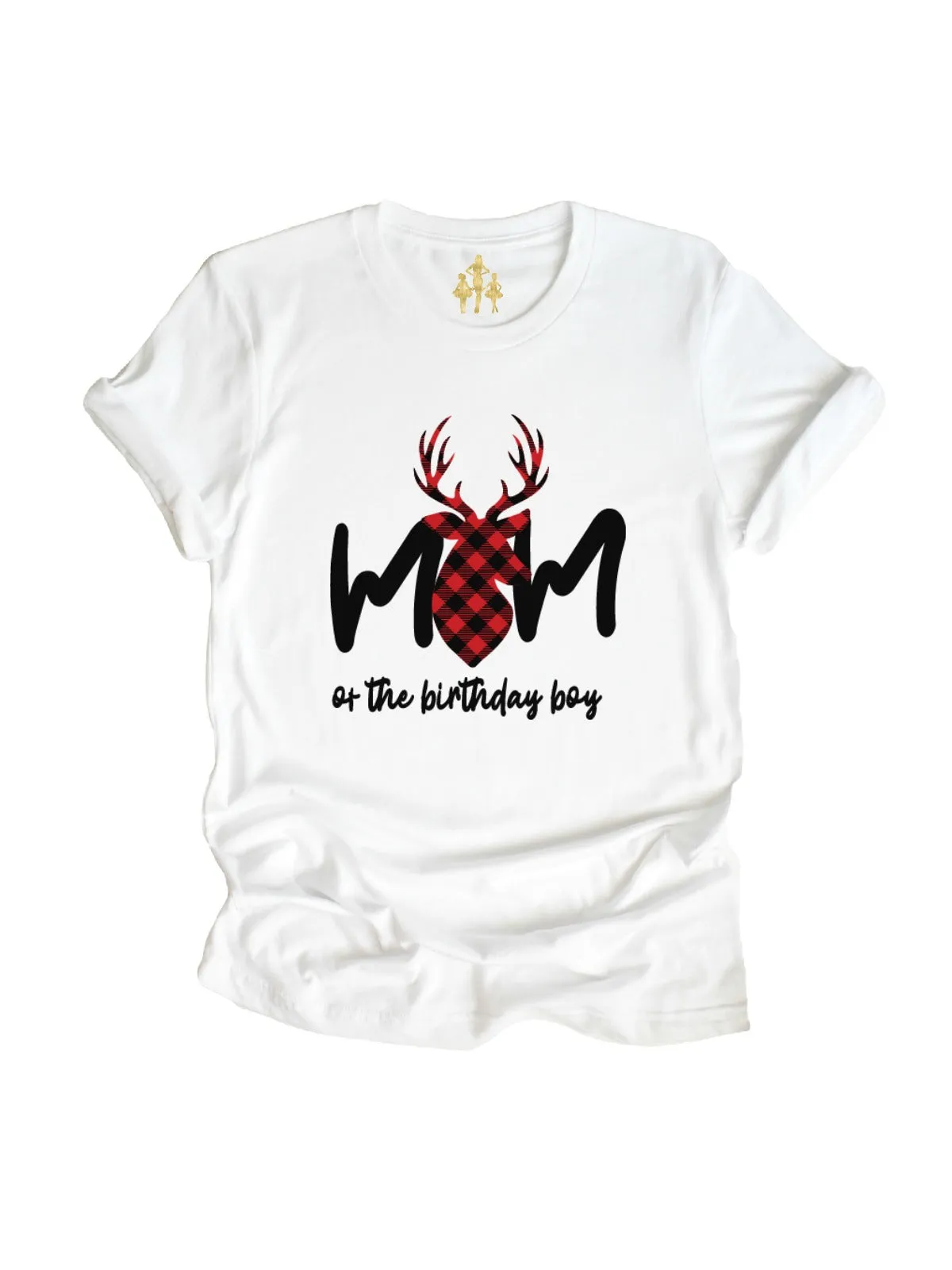 Mom of the Birthday Boy Buffalo Plaid Deer Tee