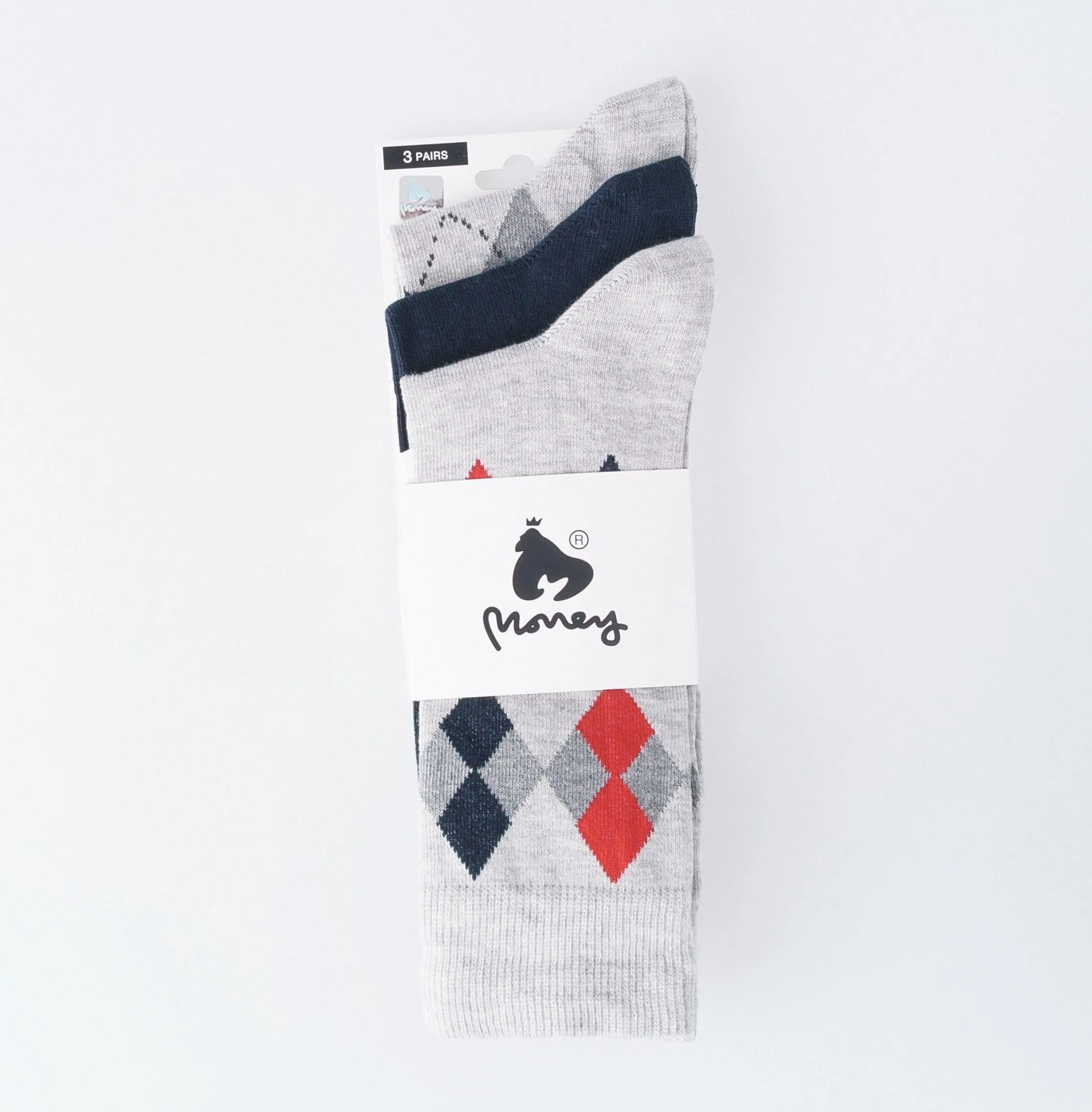 Money Mens Diamond Sig Socks 3pk - Lt Grey/Night Sky