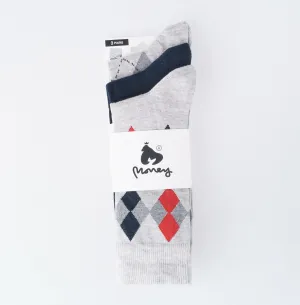 Money Mens Diamond Sig Socks 3pk - Lt Grey/Night Sky
