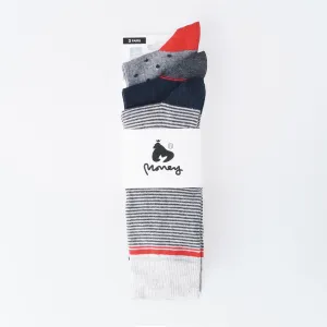 Money Mens Dot Trio Socks 3pk - Lt Grey/Night Sky