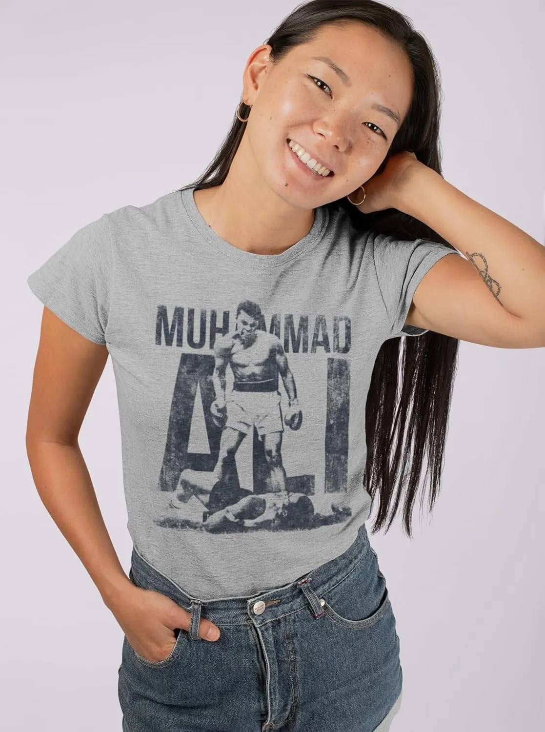 Muhammad Ali Heavyweight Champion Boxer Mens Gray Heather Short Sleeve T Shirt Vintage Style Graphic Tees