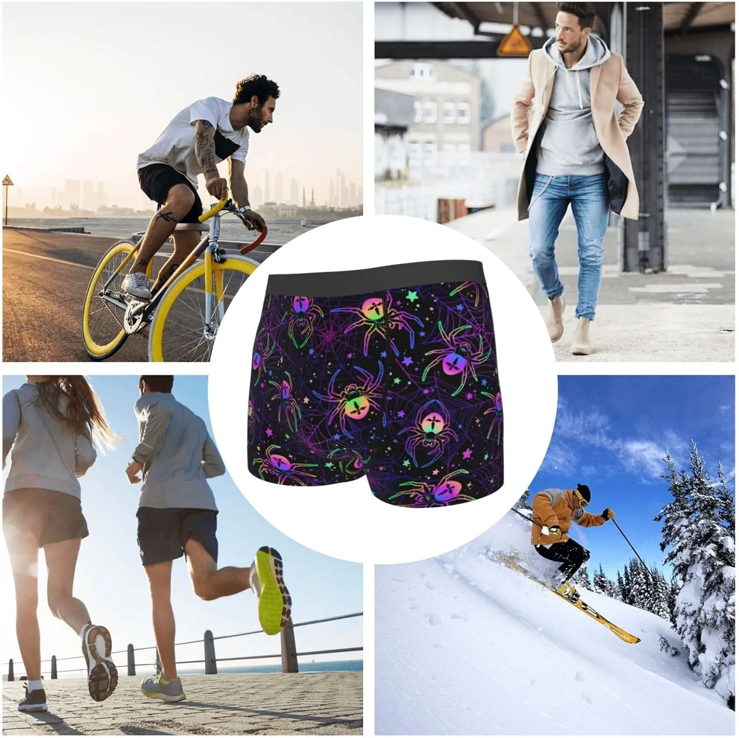Multi-Colored Spiders Print Boxer Briefs For Men Breathable Underwear-
