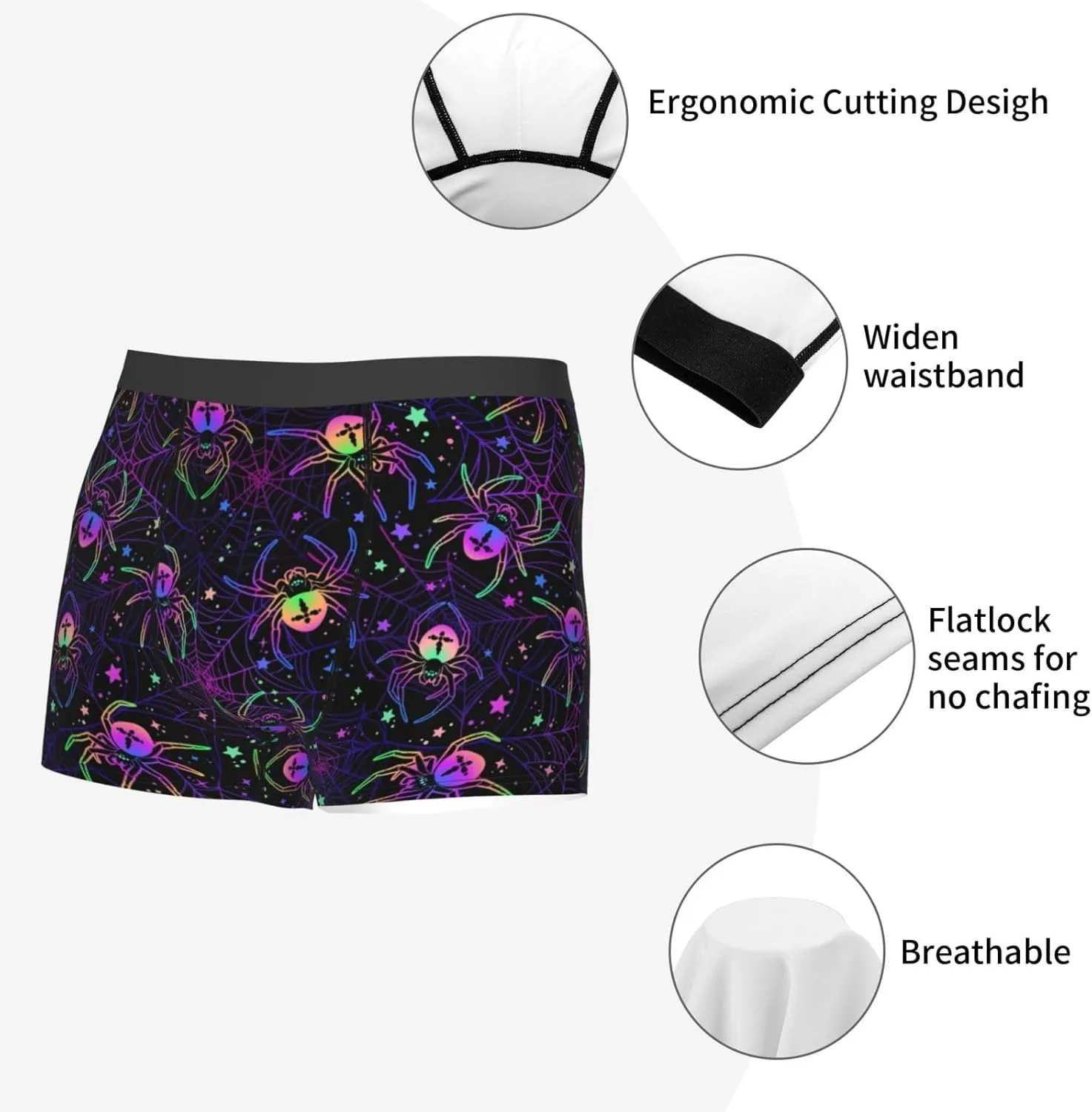 Multi-Colored Spiders Print Boxer Briefs For Men Breathable Underwear-