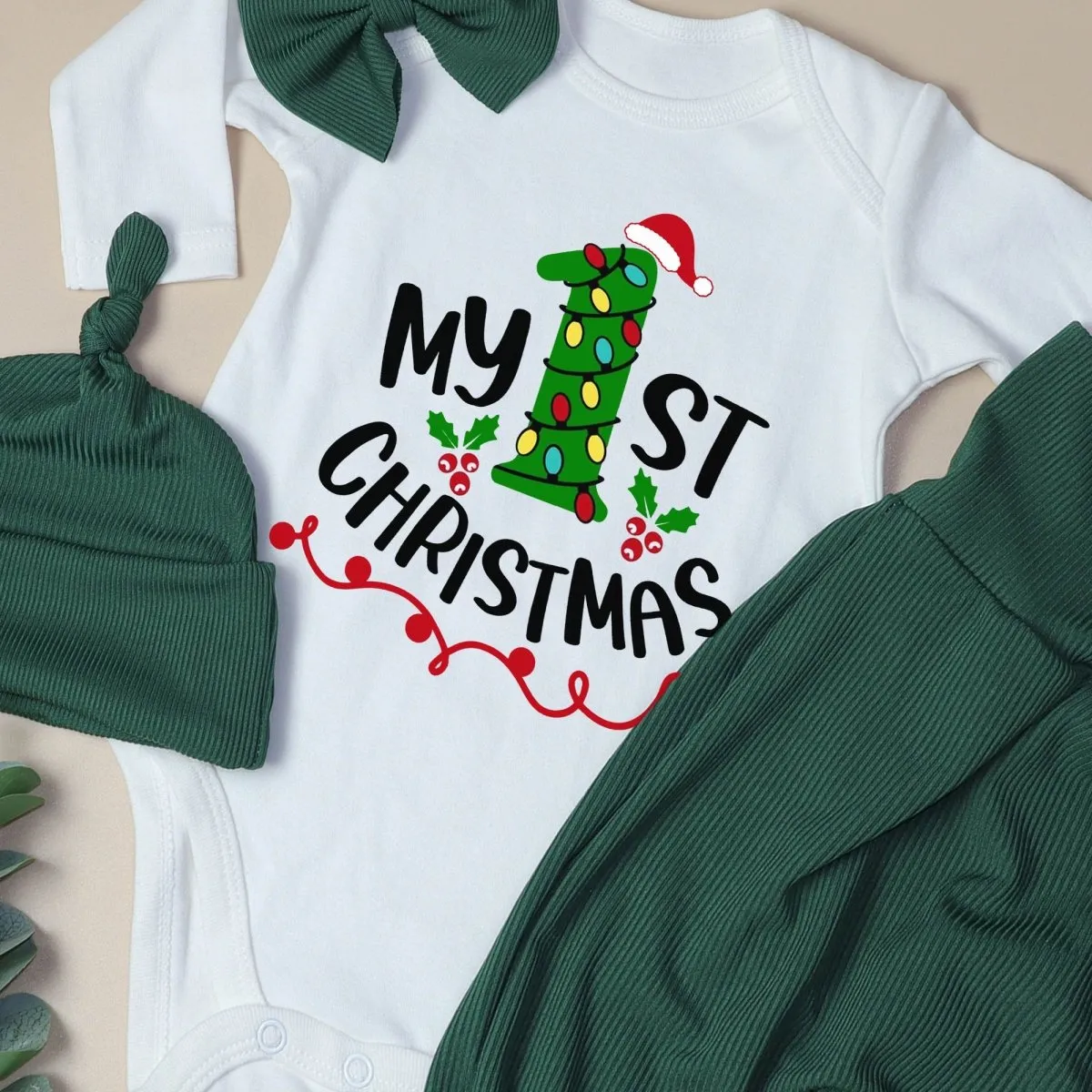 My 1st Christmas Baby Onesie and Long Pants Set | Custom First Christmas Onesie | Baby Christmas Outfit