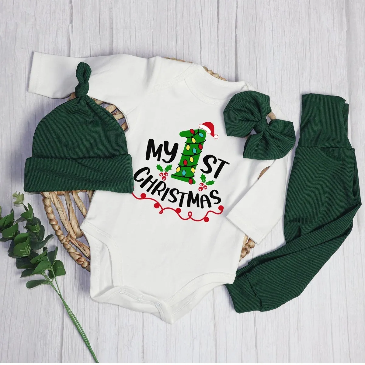 My 1st Christmas Baby Onesie and Long Pants Set | Custom First Christmas Onesie | Baby Christmas Outfit