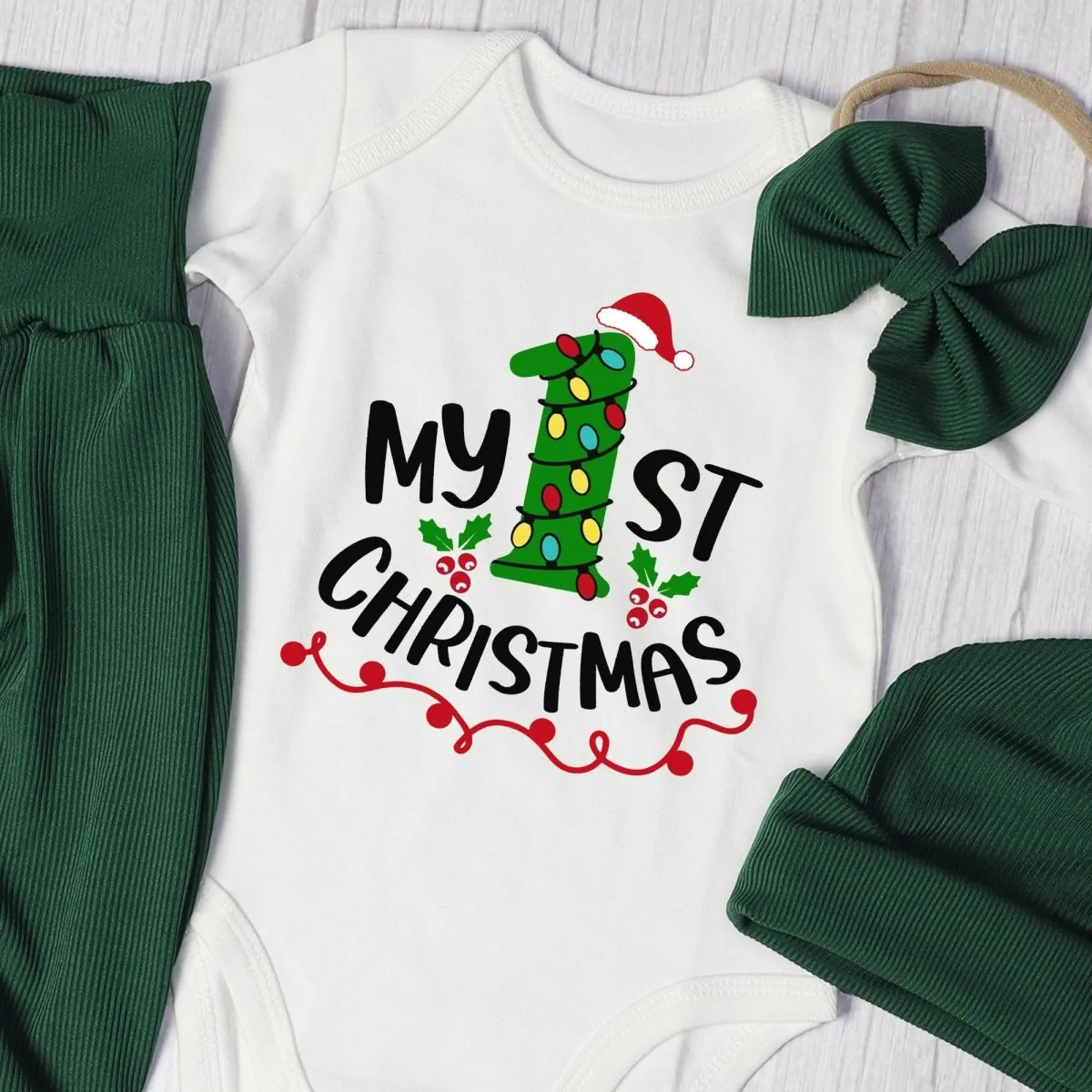 My 1st Christmas Baby Onesie and Long Pants Set | Custom First Christmas Onesie | Baby Christmas Outfit