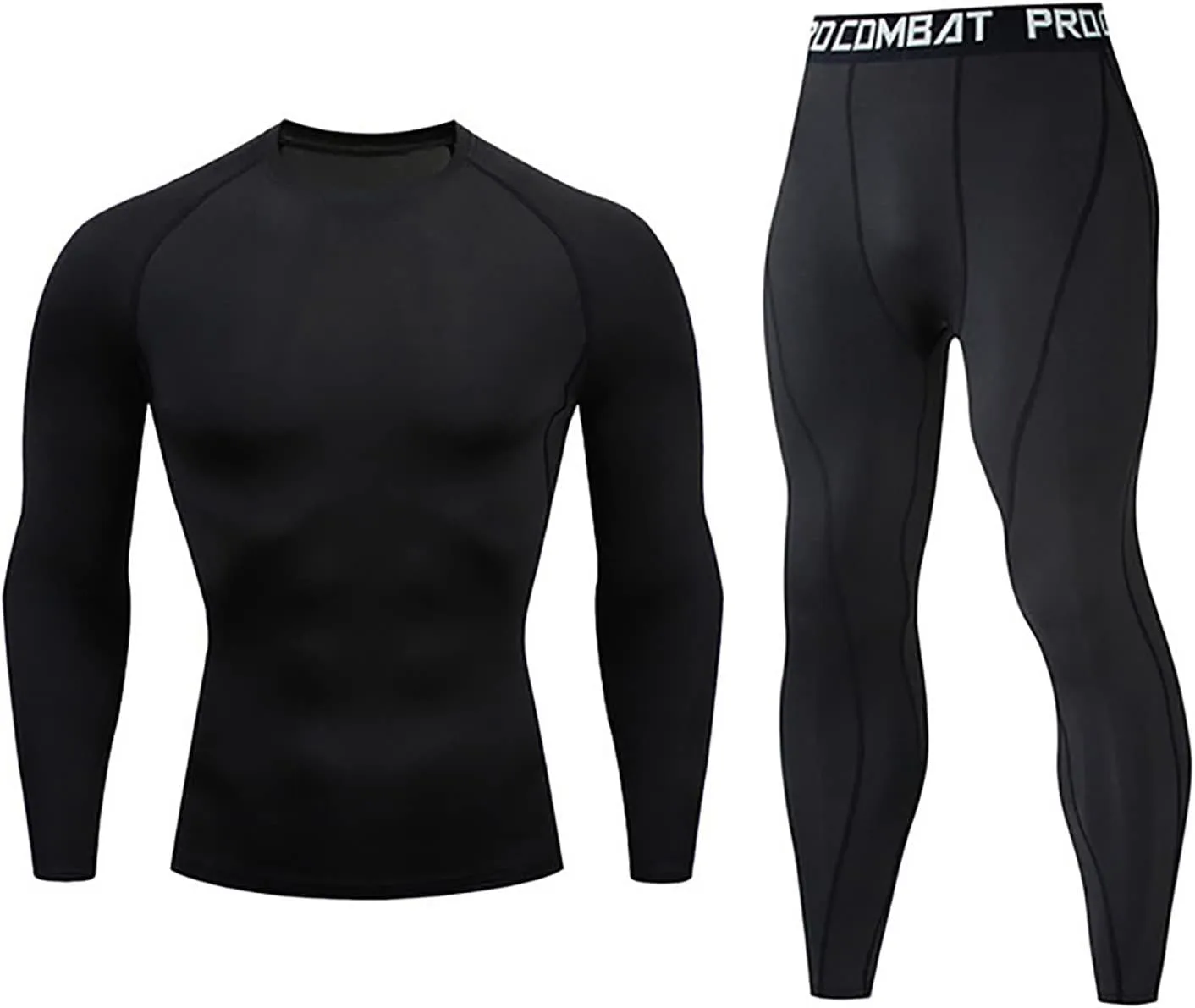 NaRHbrg Men's Sports Running Workout Set Compression Shirt Pants Top Long Sleeve Sports Tight Base Layer Quick Dry