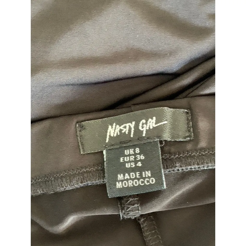 NASTY GAL Women's Black Solid Tie Me Later Wide-Leg Lightweight Pants SZ 4