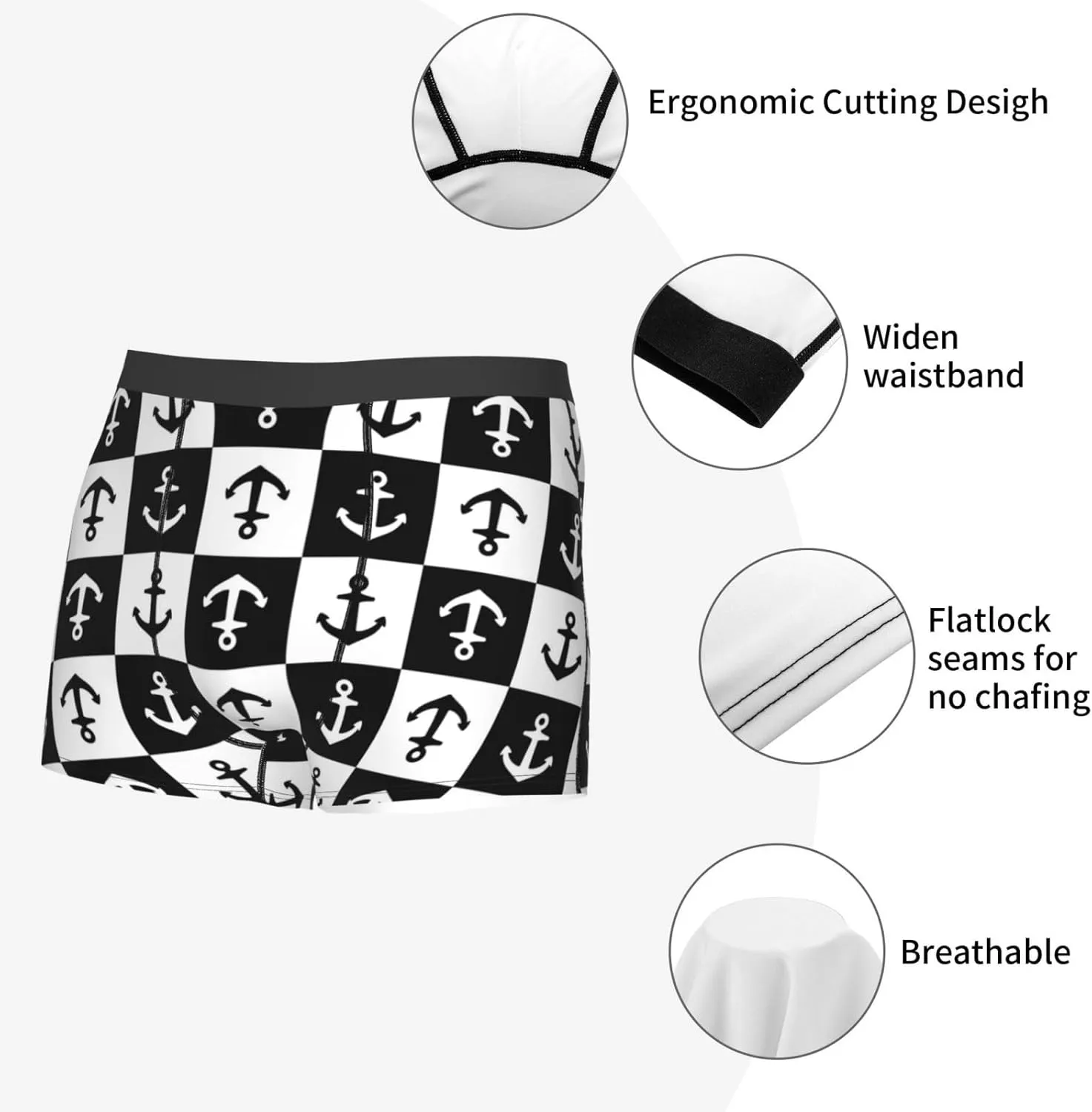 Nautical Anchors1 Print Boxer Briefs For Men Breathable Underwear-
