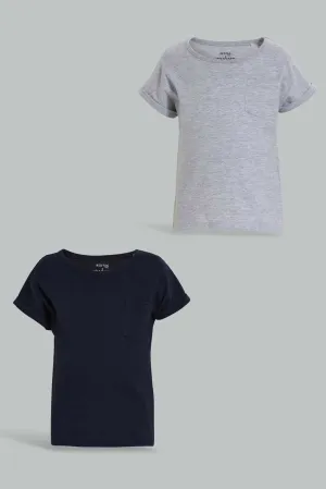 Navy And Grey Solid T-Shirt For Baby Boys (Pack of 2)