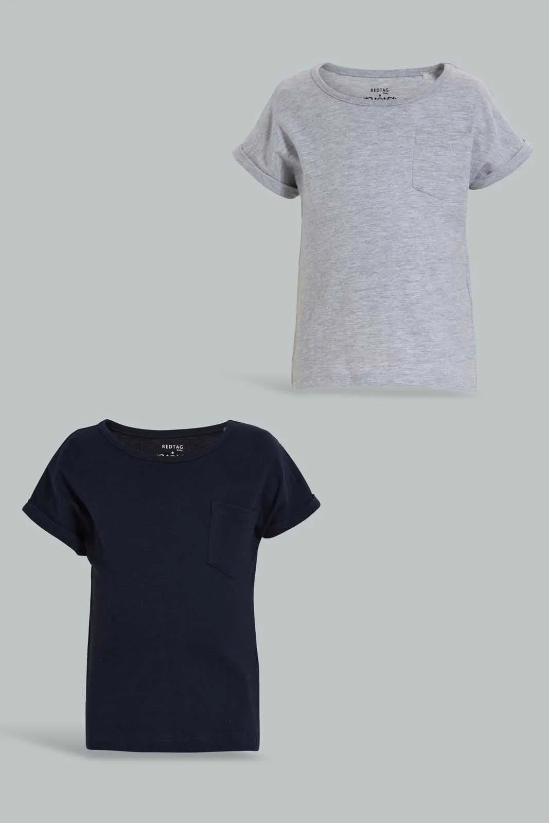 Navy And Grey Solid T-Shirt For Baby Boys (Pack of 2)