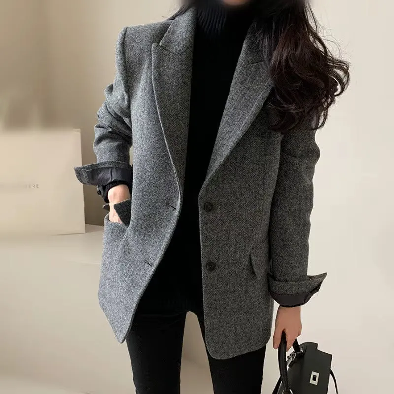 New Arrived Fushion Women Wool Coats Retro Casual Short Shoulder Pad Woolen British Style Wear