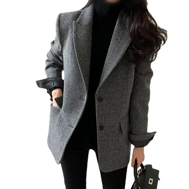 New Arrived Fushion Women Wool Coats Retro Casual Short Shoulder Pad Woolen British Style Wear