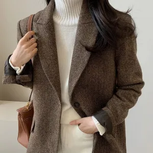 New Arrived Fushion Women Wool Coats Retro Casual Short Shoulder Pad Woolen British Style Wear