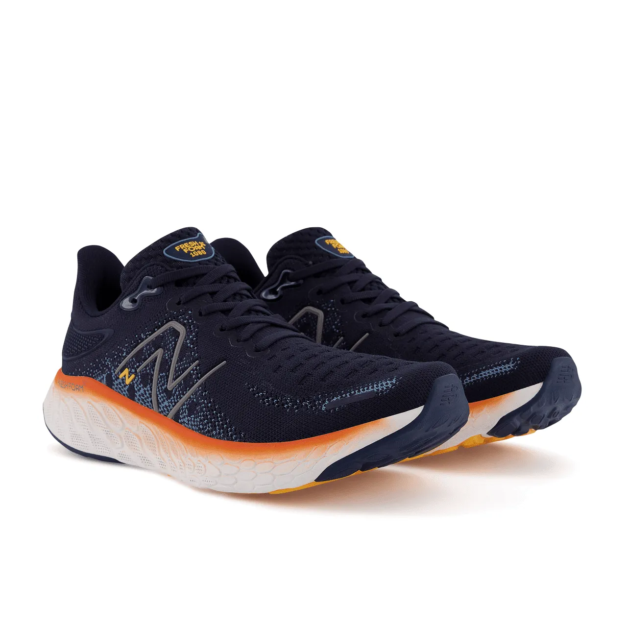 New Balance Fresh Foam X 1080 v12 Wide (Mens)- Eclipse with Vibrant Orange and Spring Tide